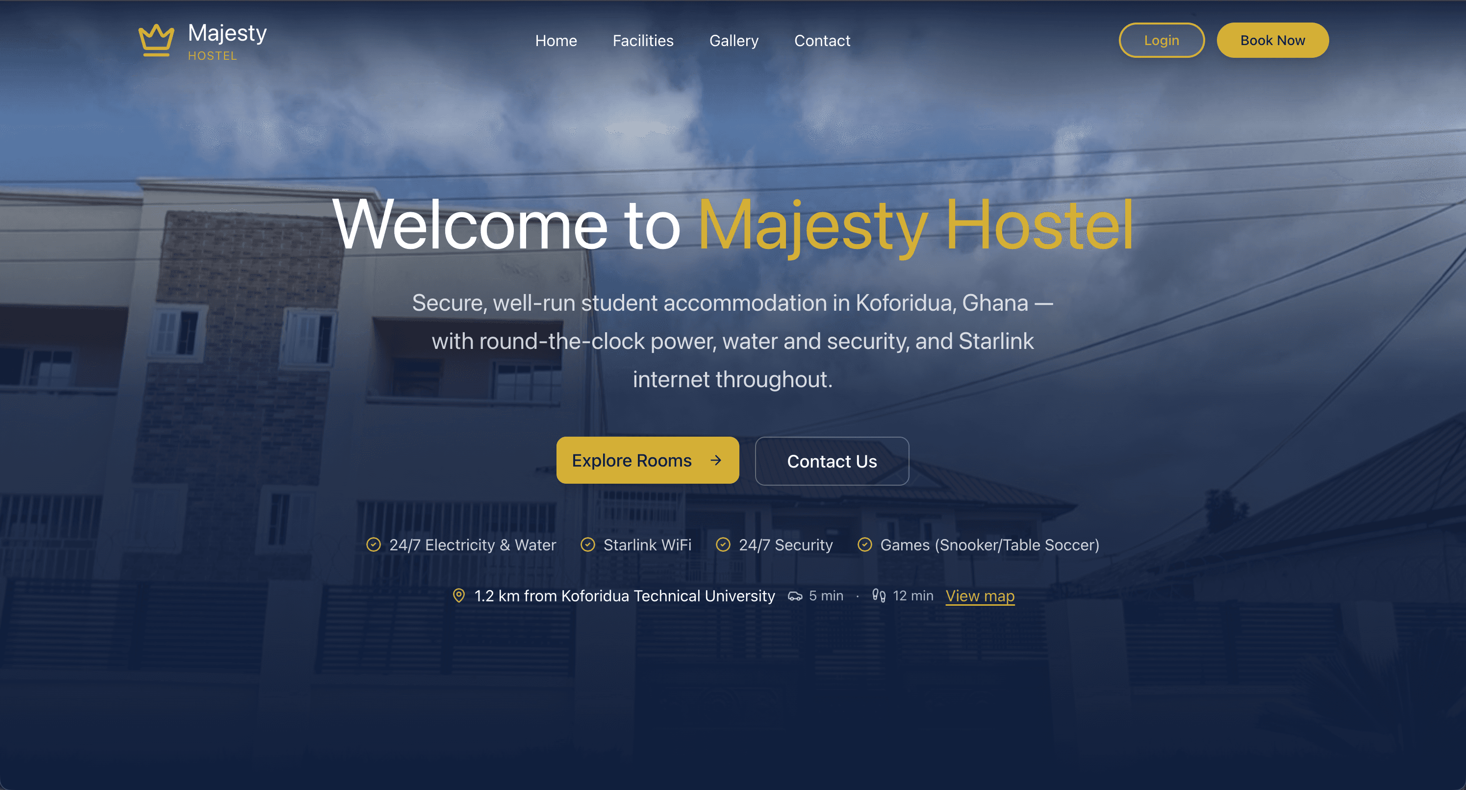 Majesty Hostel booking website homepage